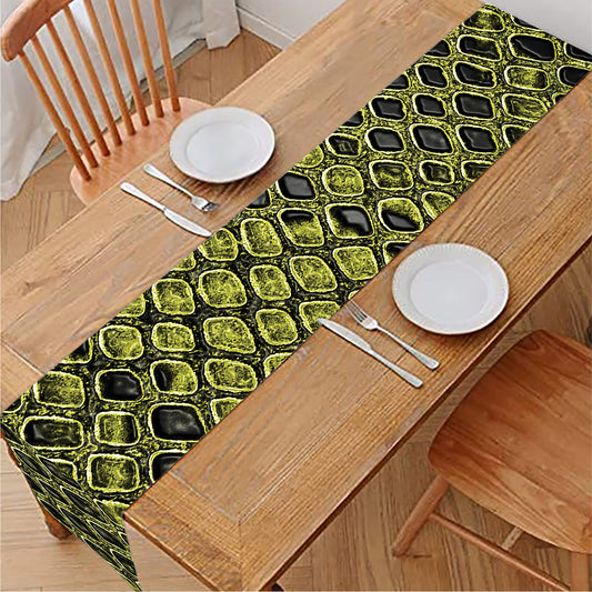 Lime Green And Black Snakeskin Print Table Runner