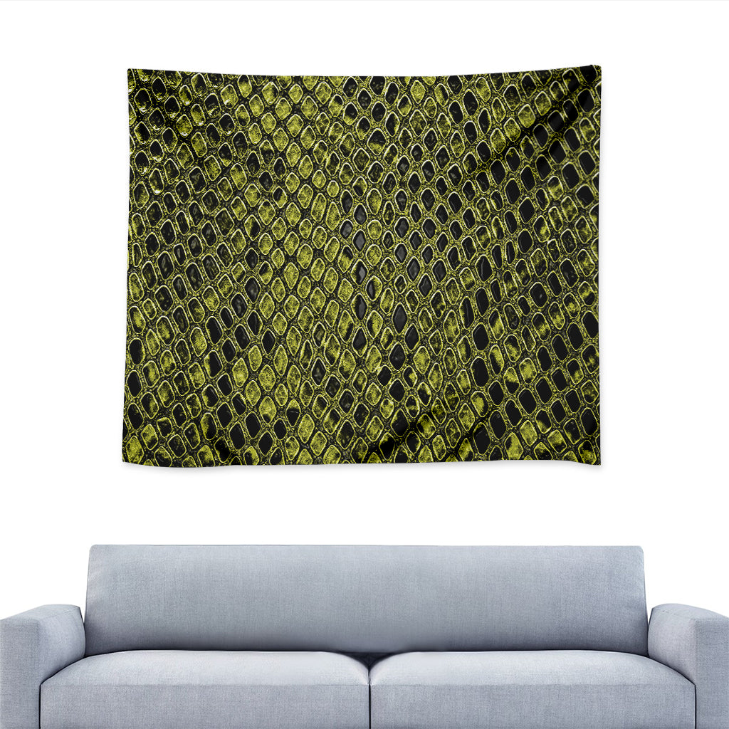 Lime Green And Black Snakeskin Print Tapestry
