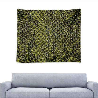 Lime Green And Black Snakeskin Print Tapestry