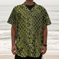 Lime Green And Black Snakeskin Print Textured Short Sleeve Shirt