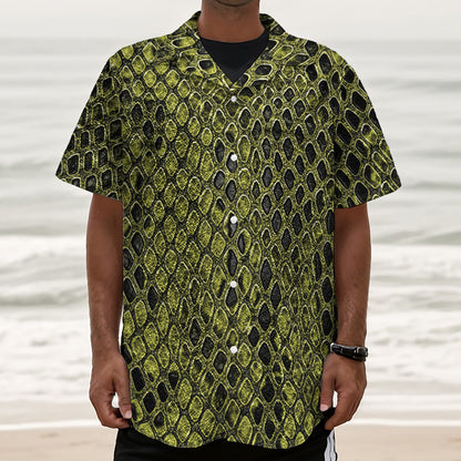 Lime Green And Black Snakeskin Print Textured Short Sleeve Shirt