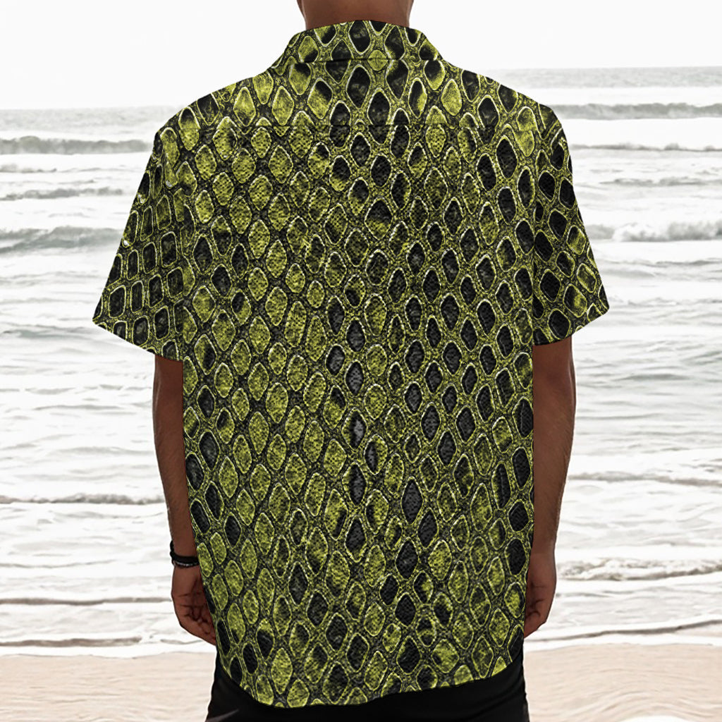 Lime Green And Black Snakeskin Print Textured Short Sleeve Shirt