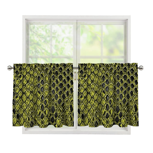 Lime Green And Black Snakeskin Print Tier Curtains