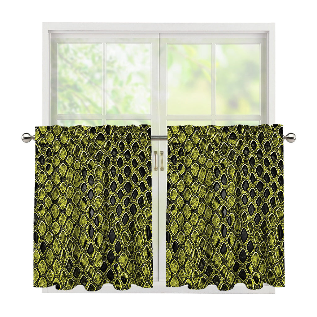 Lime Green And Black Snakeskin Print Tier Curtains