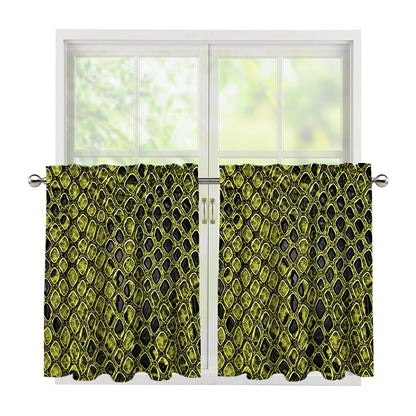 Lime Green And Black Snakeskin Print Tier Curtains