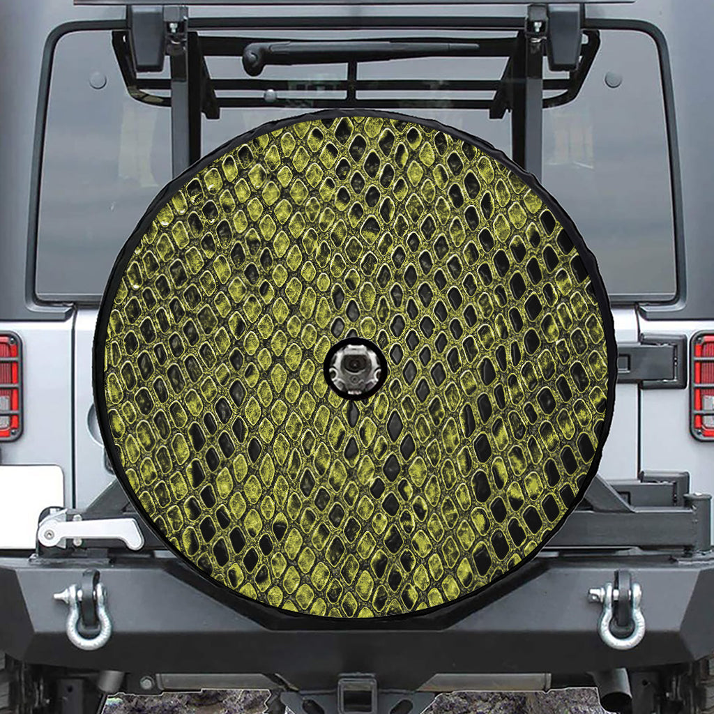 Lime Green And Black Snakeskin Print Tire Cover With Camera Hole