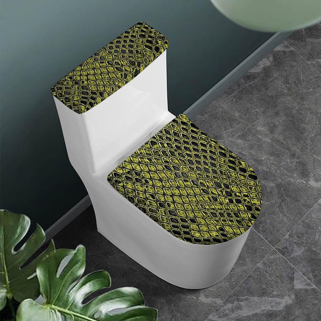 Lime Green And Black Snakeskin Print Toilet Lid And Tank Cover Set