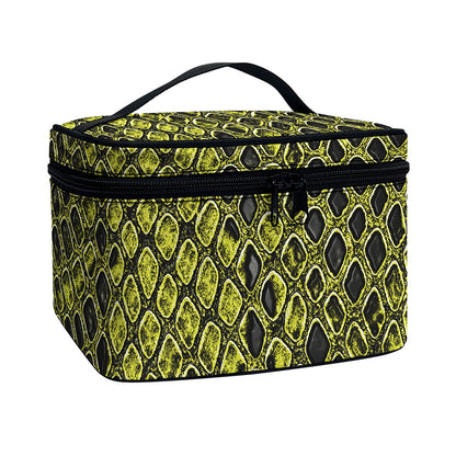 Lime Green And Black Snakeskin Print Travel Makeup Bag