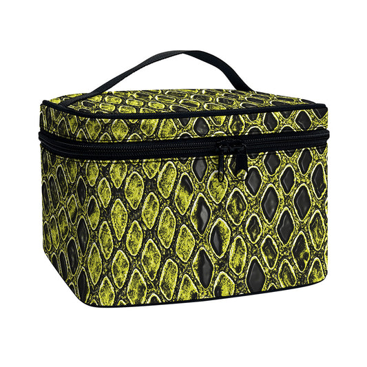 Lime Green And Black Snakeskin Print Travel Makeup Bag