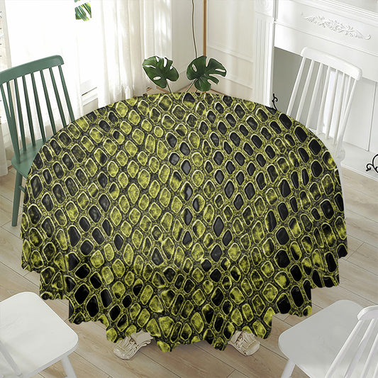 Lime Green And Black Snakeskin Print Waterproof Round Tablecloth
