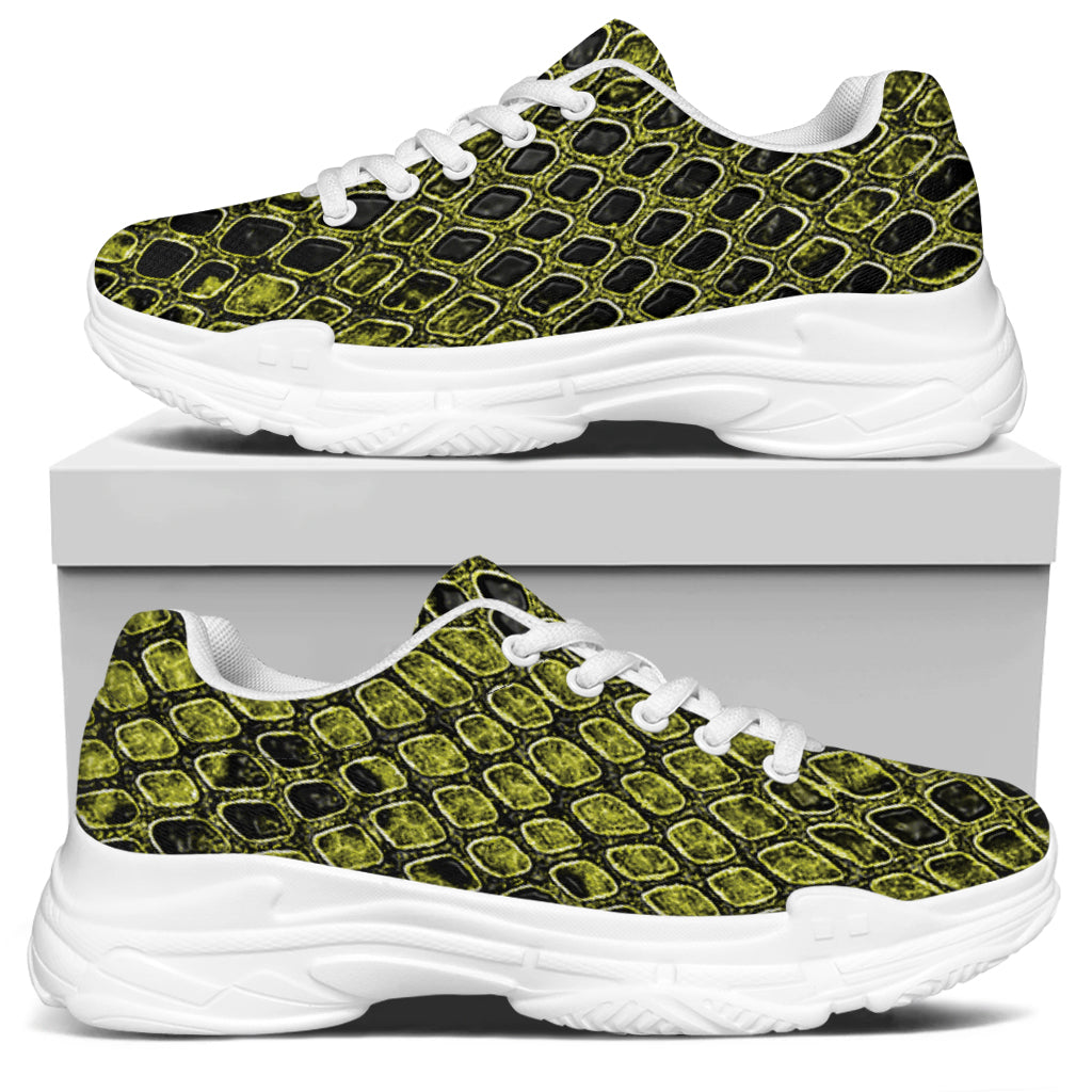 Lime Green And Black Snakeskin Print White Chunky Shoes