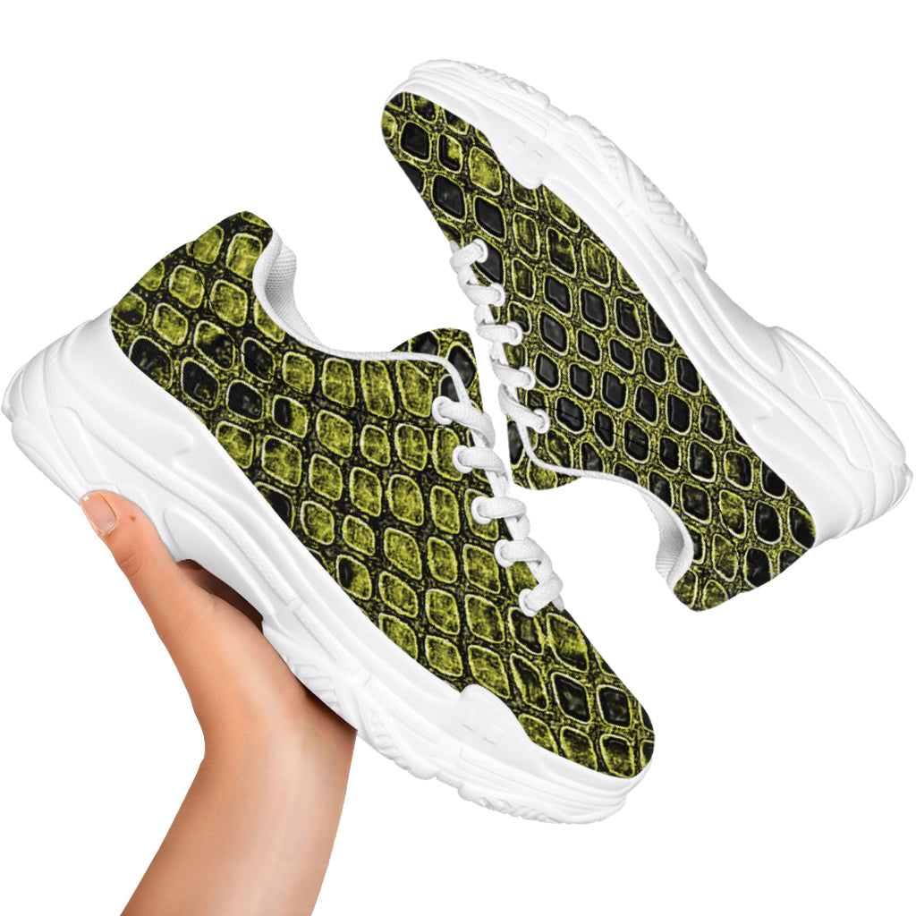 Lime Green And Black Snakeskin Print White Chunky Shoes