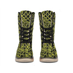 Lime Green And Black Snakeskin Print Winter Boots
