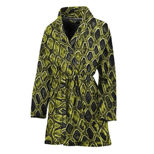 Lime Green And Black Snakeskin Print Women's Bathrobe