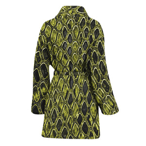 Lime Green And Black Snakeskin Print Women's Bathrobe