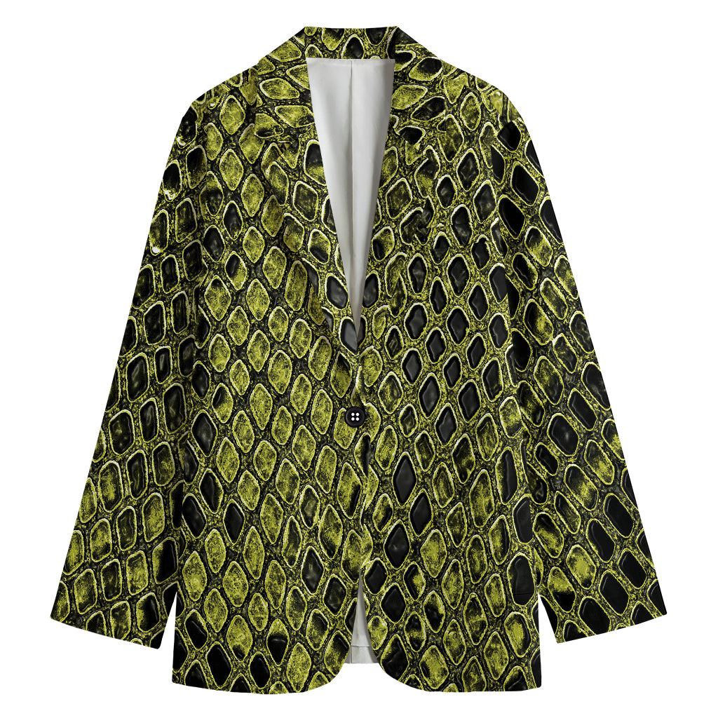 Lime Green And Black Snakeskin Print Women's Blazer
