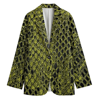 Lime Green And Black Snakeskin Print Women's Blazer