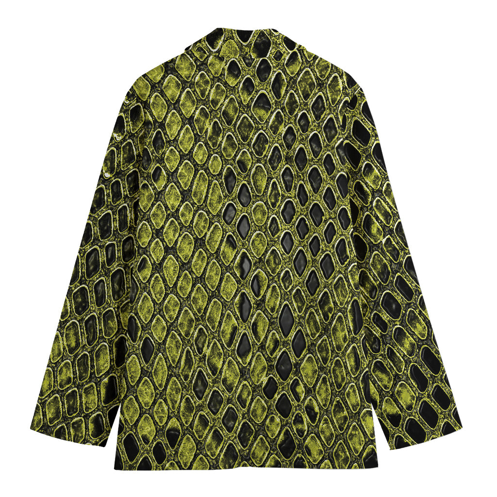 Lime Green And Black Snakeskin Print Women's Blazer