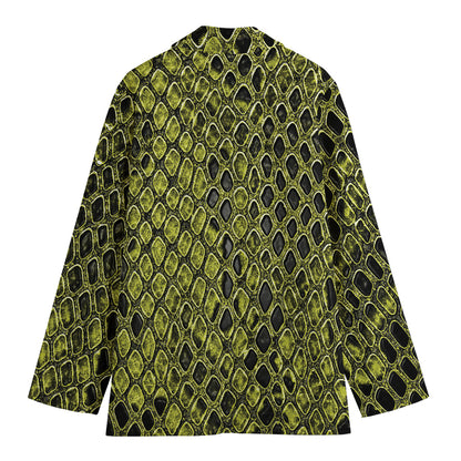 Lime Green And Black Snakeskin Print Women's Blazer