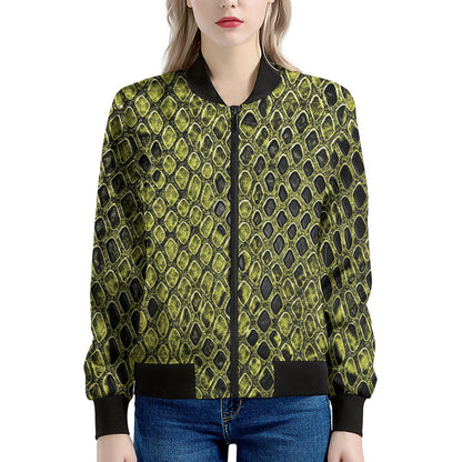 Lime Green And Black Snakeskin Print Women's Bomber Jacket