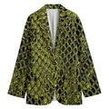 Lime Green And Black Snakeskin Print Women's Cotton Blazer