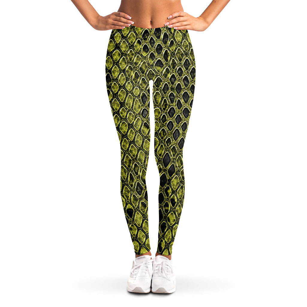 Lime Green And Black Snakeskin Print Women's Leggings