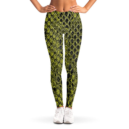 Lime Green And Black Snakeskin Print Women's Leggings