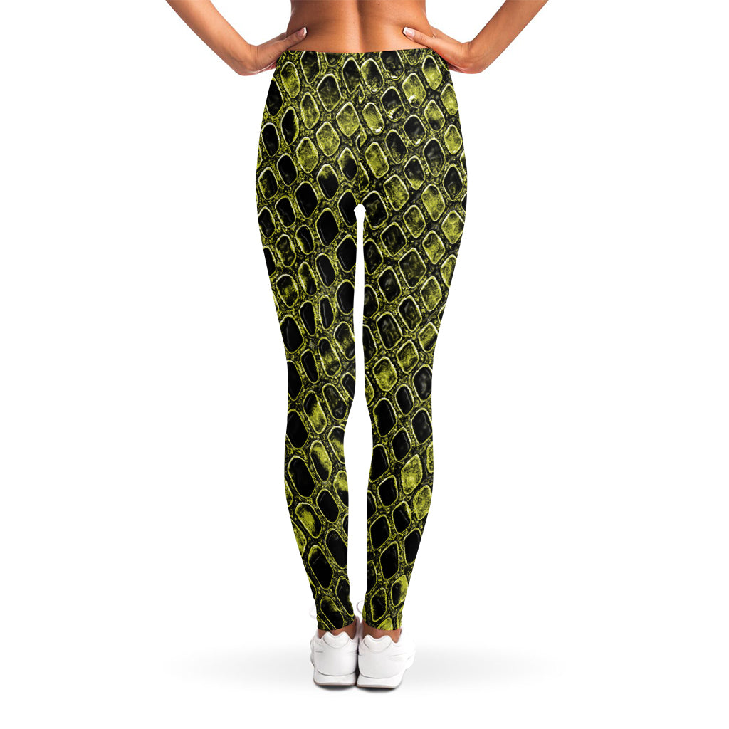 Lime Green And Black Snakeskin Print Women's Leggings