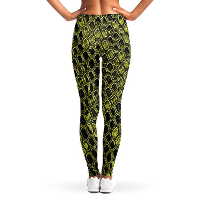 Lime Green And Black Snakeskin Print Women's Leggings
