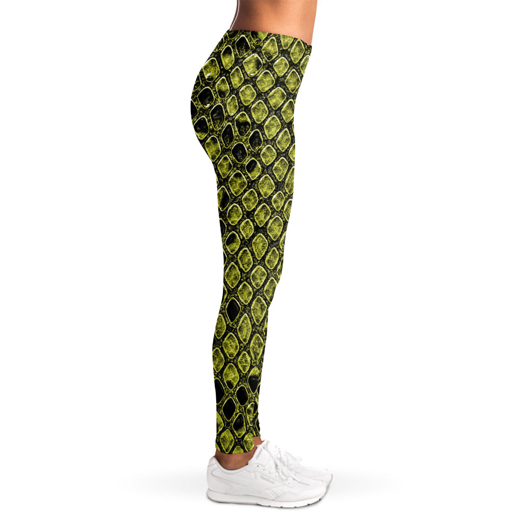 Lime Green And Black Snakeskin Print Women's Leggings