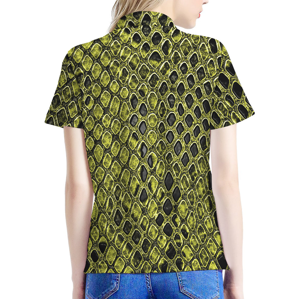 Lime Green And Black Snakeskin Print Women's Polo Shirt