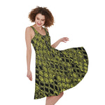 Lime Green And Black Snakeskin Print Women's Sleeveless Dress