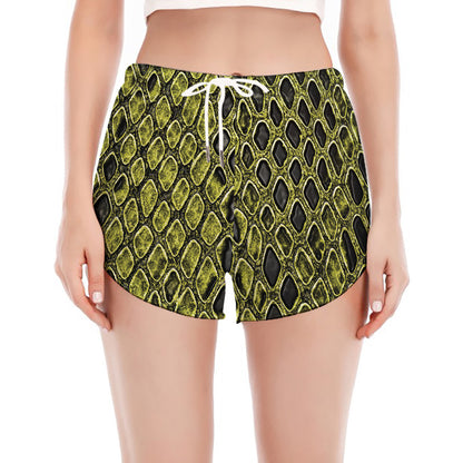Lime Green And Black Snakeskin Print Women's Split Running Shorts