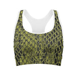 Lime Green And Black Snakeskin Print Women's Sports Bra