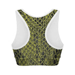 Lime Green And Black Snakeskin Print Women's Sports Bra
