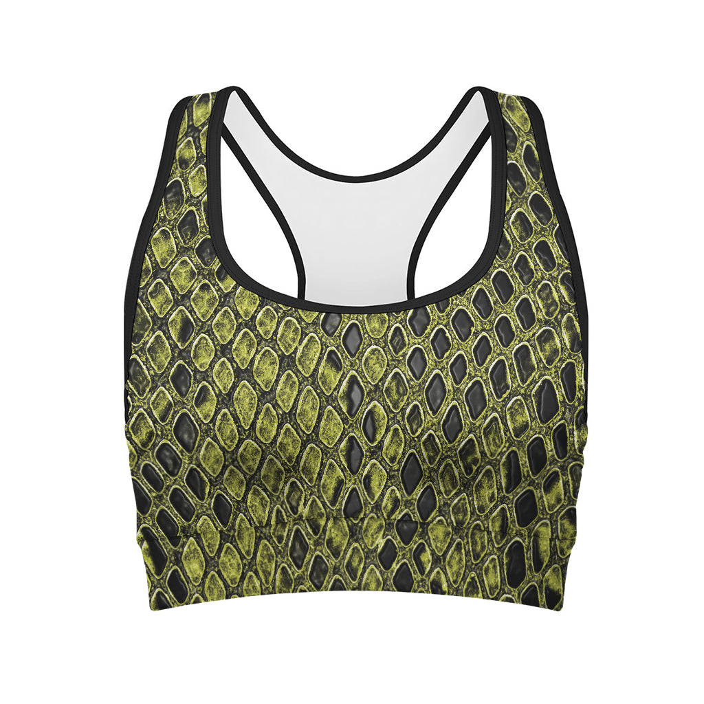 Lime Green And Black Snakeskin Print Women's Sports Bra