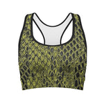 Lime Green And Black Snakeskin Print Women's Sports Bra