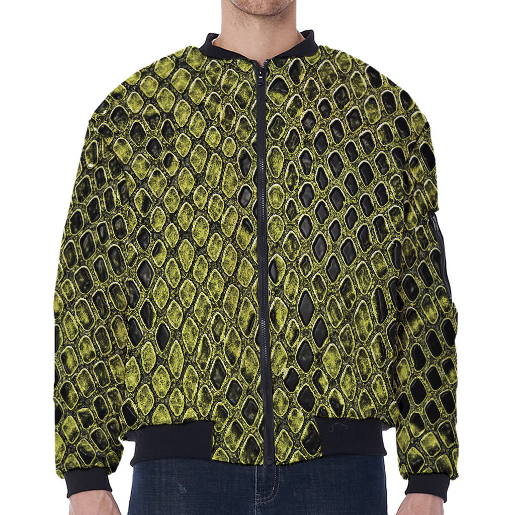Lime Green And Black Snakeskin Print Zip Sleeve Bomber Jacket