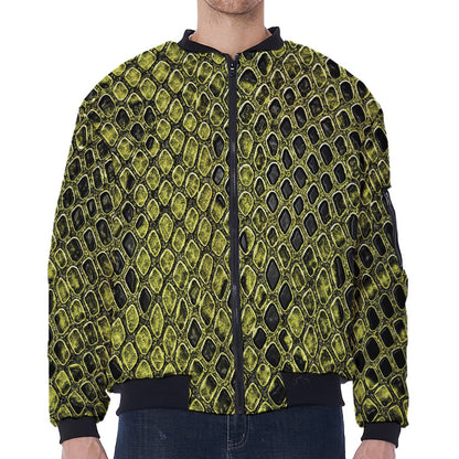 Lime Green And Black Snakeskin Print Zip Sleeve Bomber Jacket