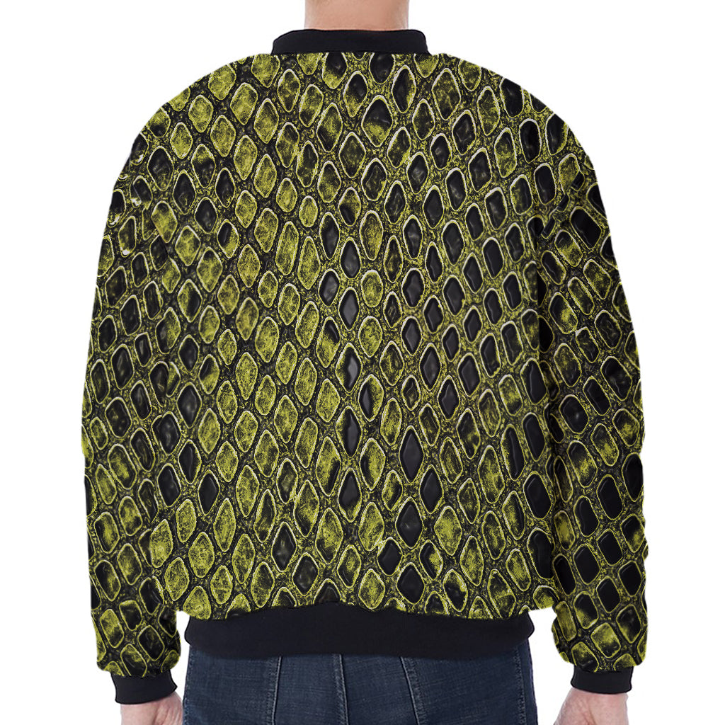 Lime Green And Black Snakeskin Print Zip Sleeve Bomber Jacket