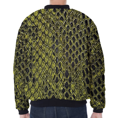 Lime Green And Black Snakeskin Print Zip Sleeve Bomber Jacket