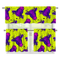 Lime Green And Purple Cow Pattern Print 3 Piece Kitchen Curtains
