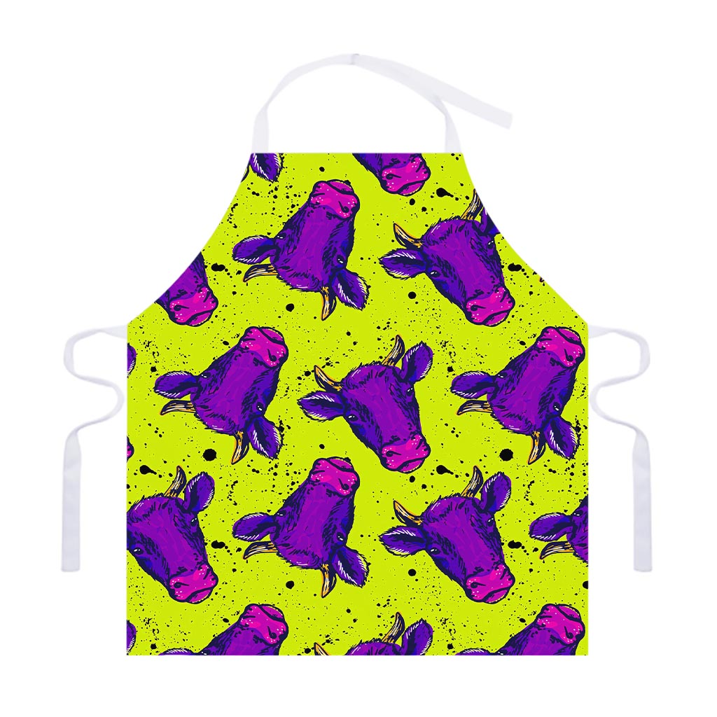 Lime Green And Purple Cow Pattern Print Adjustable Apron