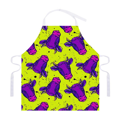 Lime Green And Purple Cow Pattern Print Adjustable Apron