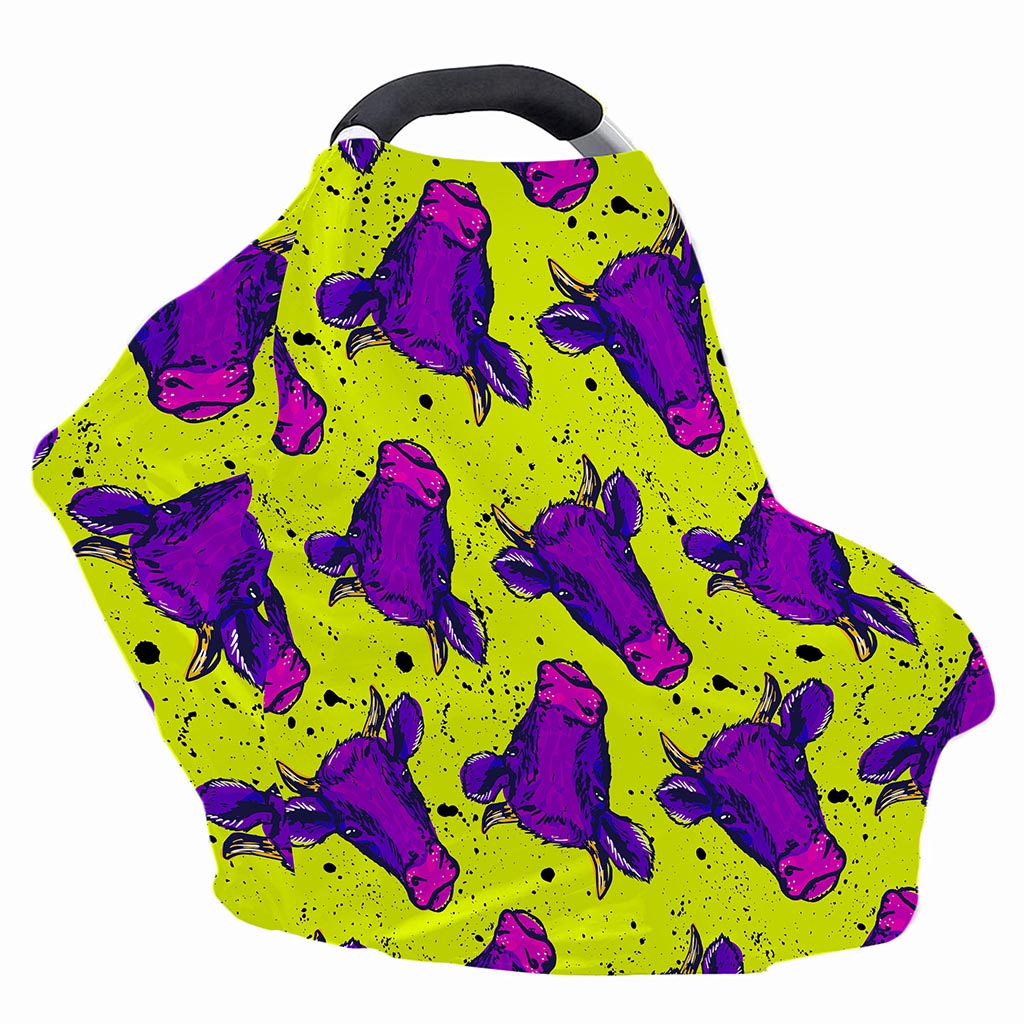 Lime Green And Purple Cow Pattern Print Baby Seat Cover