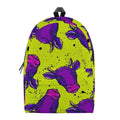 Lime Green And Purple Cow Pattern Print School Backpack