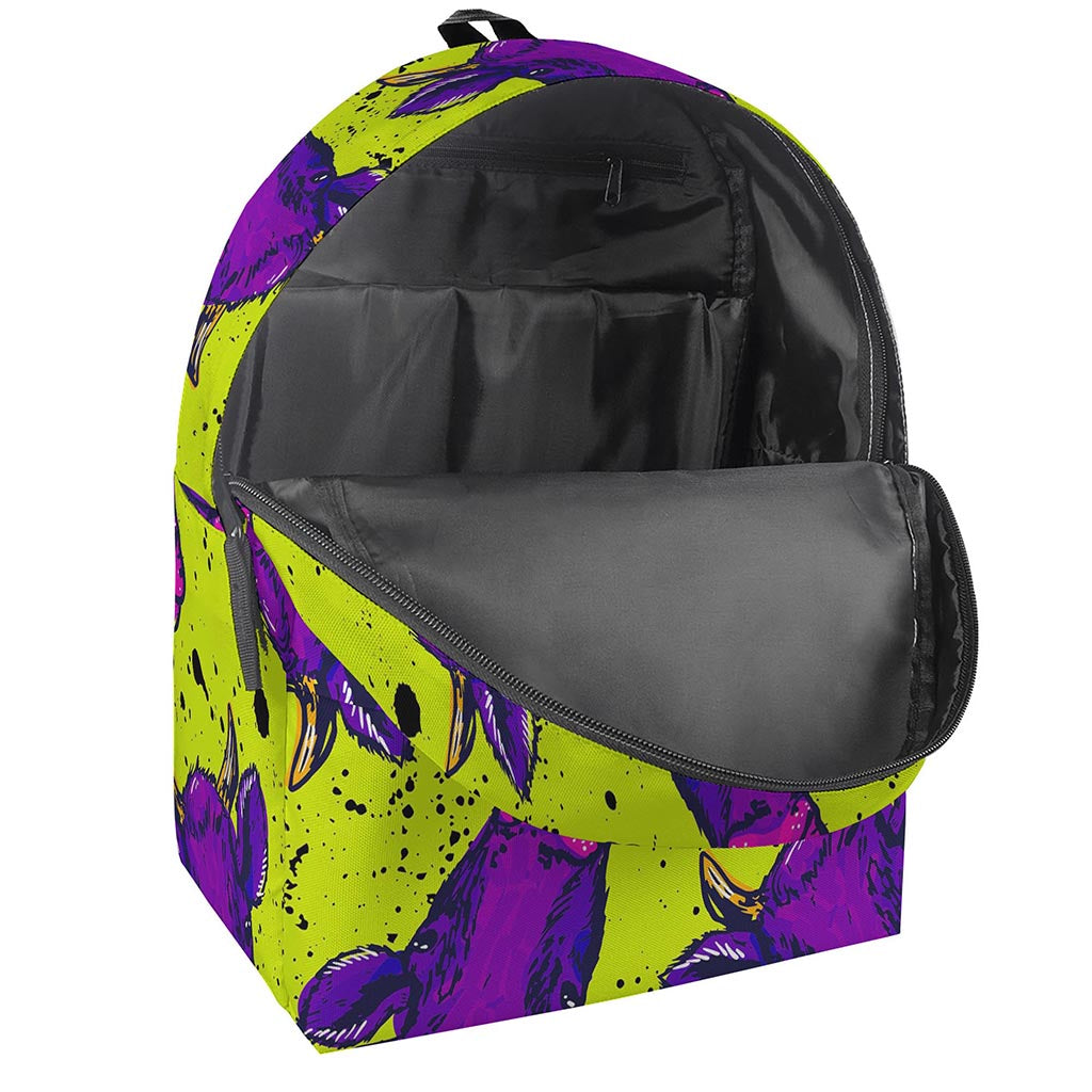 Lime Green And Purple Cow Pattern Print Backpack