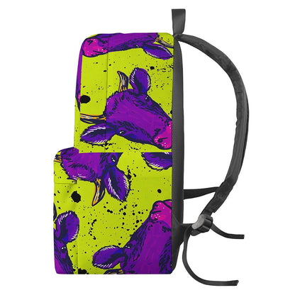 Lime Green And Purple Cow Pattern Print Backpack