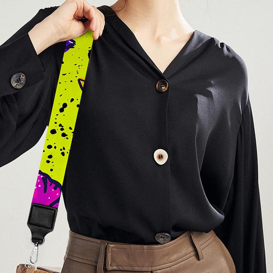 Lime Green And Purple Cow Pattern Print Bag Strap