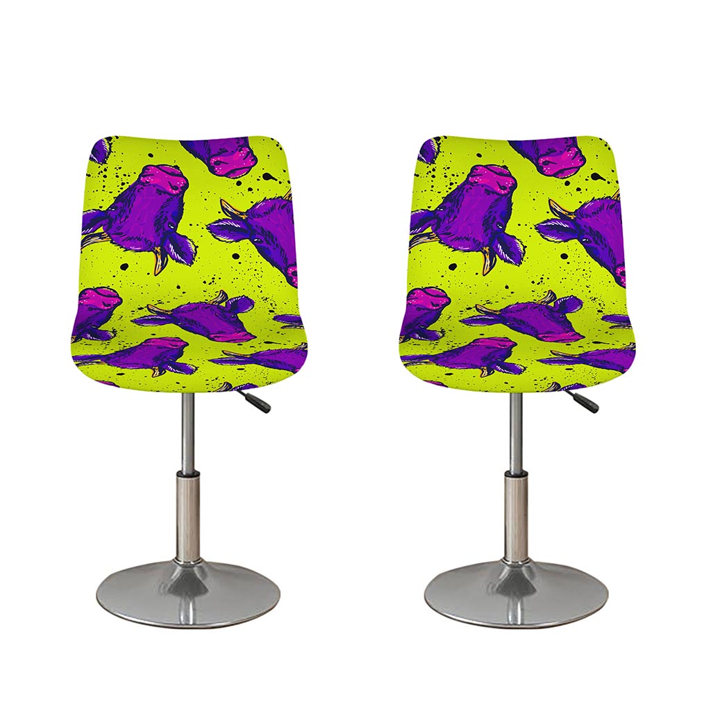 Lime Green And Purple Cow Pattern Print Bar Stool Covers